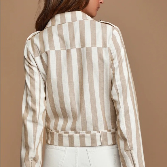 Vacation Signature Taupe and Ivory Striped Belted Moto Jacket - Picture 5 of 5